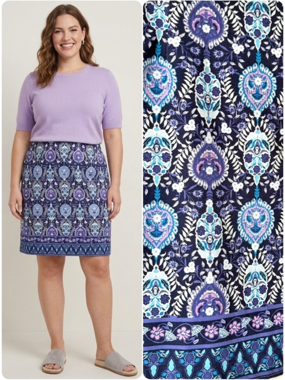 Talbots Paisley Damask A-line Cotton Canvas Pencil Skirt Plus Size 20W